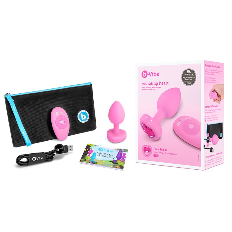 b - Vibe Vibrating Heart Anal Plug with Heart - Shaped Jewel Base S/M Pink - Royal Sins