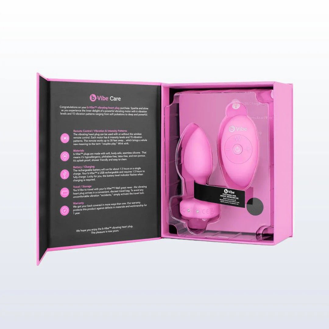 B - Vibe Vibrating Heart Plug Small/Medium - Pink Topaz - Royal Sins