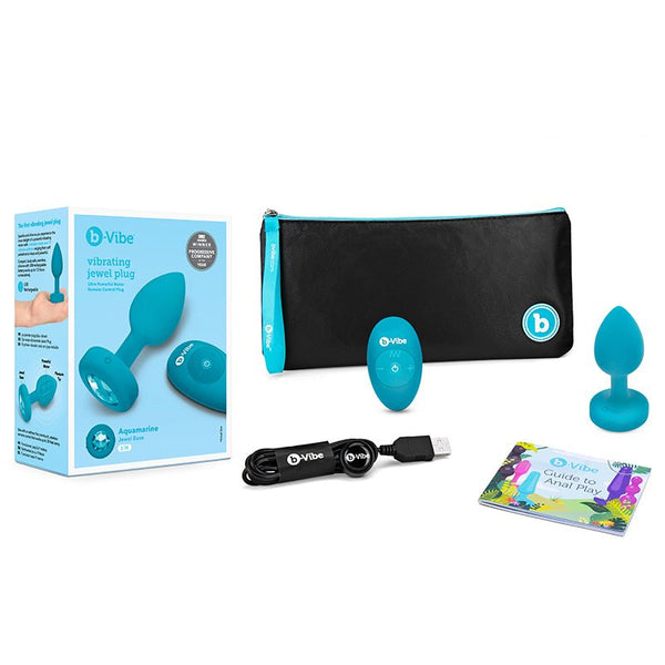 b - Vibe Vibrating Jewel Rechargeable Remote - Controlled Anal Plug with Gem Base Aquamarine S/M - Royal Sins