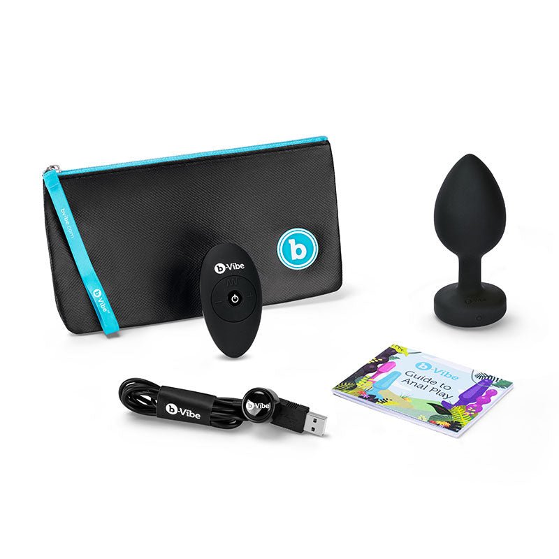 b - Vibe Vibrating Jewel Rechargeable Remote - Controlled Anal Plug with Gem Base Black Diamond XXL - Royal Sins