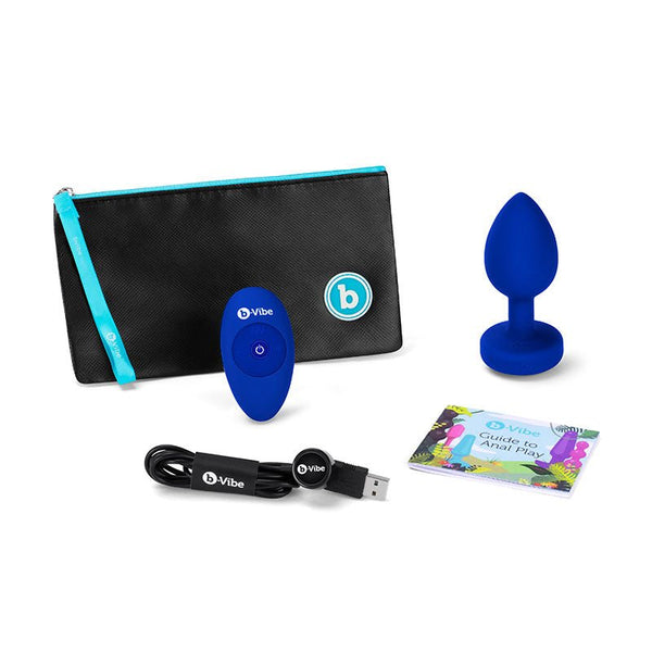b - Vibe Vibrating Jewel Rechargeable Remote - Controlled Anal Plug with Gem Base Blue Sapphire L/XL - Royal Sins