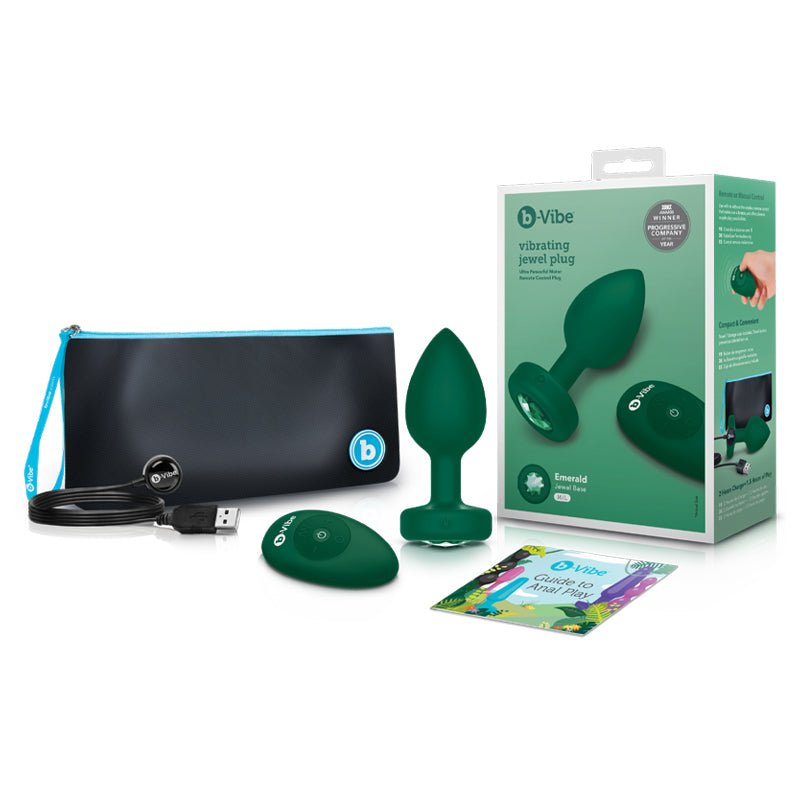 b - Vibe Vibrating Jewel Rechargeable Remote - Controlled Anal Plug with Gem Base Emerald M/L - Royal Sins