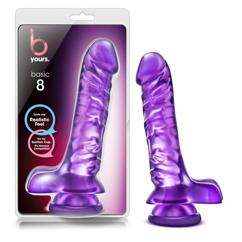 B Yours Basic 8 Realistic 9 in. Dildo with Balls Purple - Royal Sins