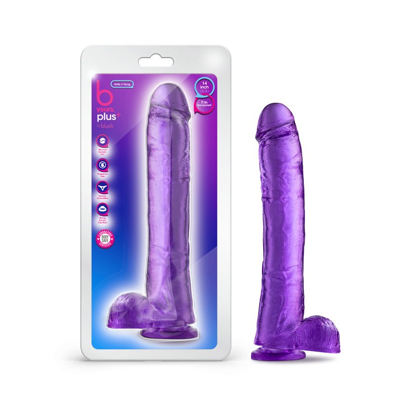 B Yours Plus Hefty n' Hung 14 in. Dildo with Balls Purple - Royal Sins