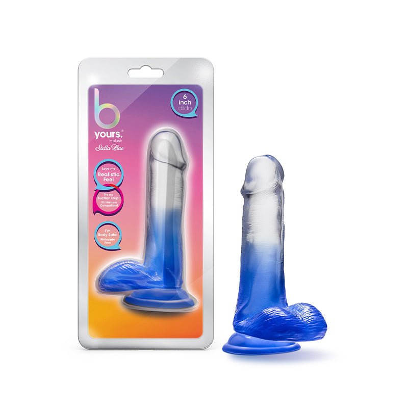 B Yours Stella Blue 6 in. Dildo with Balls Blue - Royal Sins