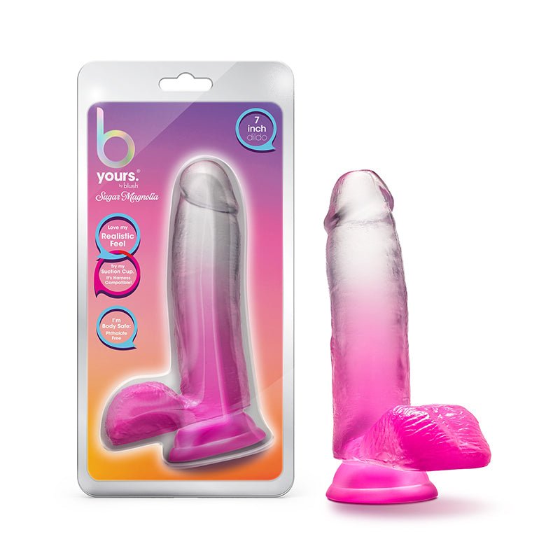 B Yours Sugar Magnolia 7 in. Dildo with Balls Fuchsia - Royal Sins