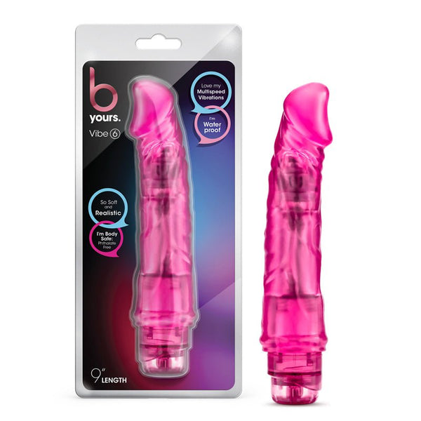 B Yours Vibe 6 Realistic 9.25 in. Vibrating Dildo Pink - Royal Sins