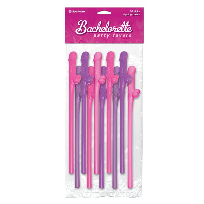 Bachelorette Party Favors 10 - Piece Dicky Sipping Straws Pink/Purple - Royal Sins