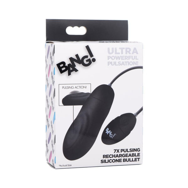 BANG! 7X Pulsing Rechargeable Silicone Bullet Black - Royal Sins