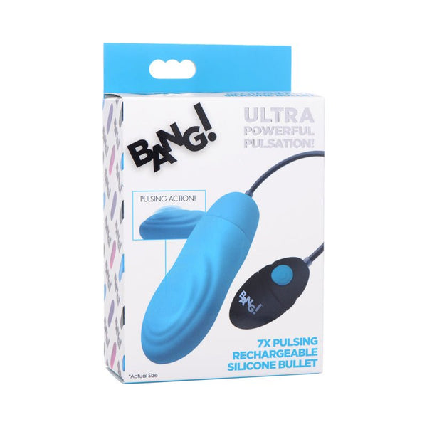 BANG! 7X Pulsing Rechargeable Silicone Bullet Blue - Royal Sins