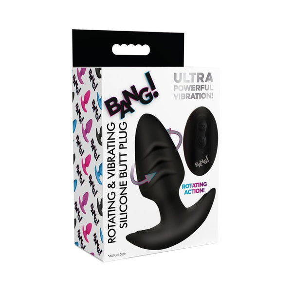 BANG! Rotating & Vibrating Silicone Butt Plug with Remote Black - Royal Sins