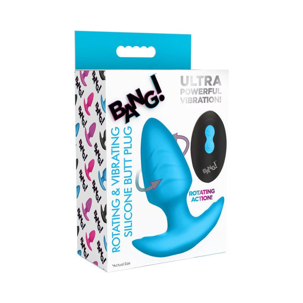 BANG! Rotating & Vibrating Silicone Butt Plug with Remote Blue - Royal Sins