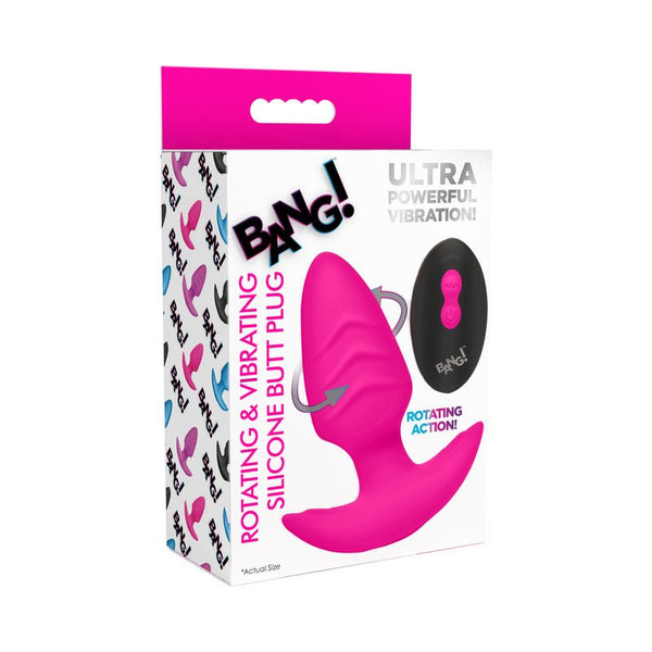 BANG! Rotating & Vibrating Silicone Butt Plug with Remote Pink - Royal Sins