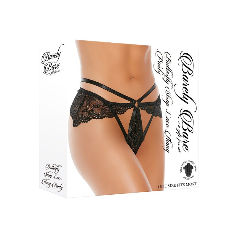 Barely Bare Butterfly Strap Lace Thong Panty Black O/S - Royal Sins