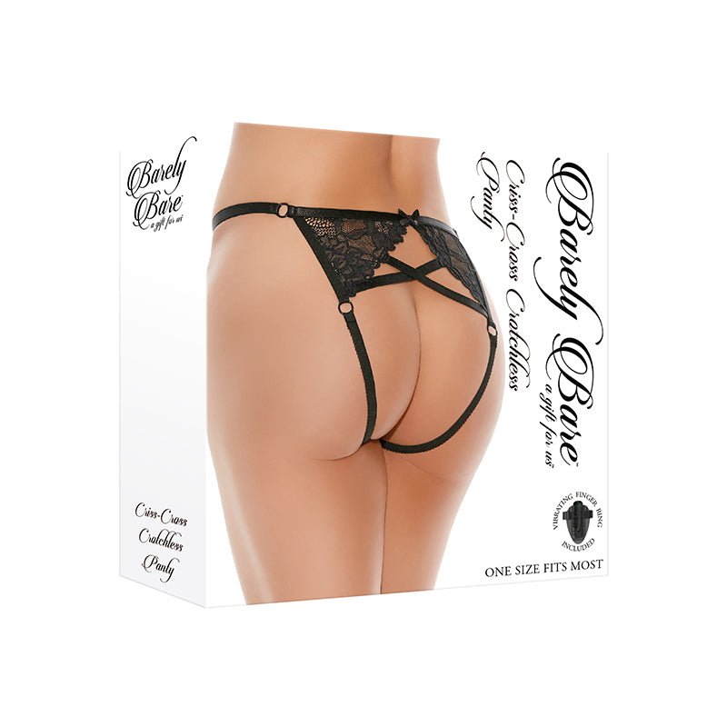 Barely Bare Criss - Cross Crotchless Panty Black O/S - Royal Sins