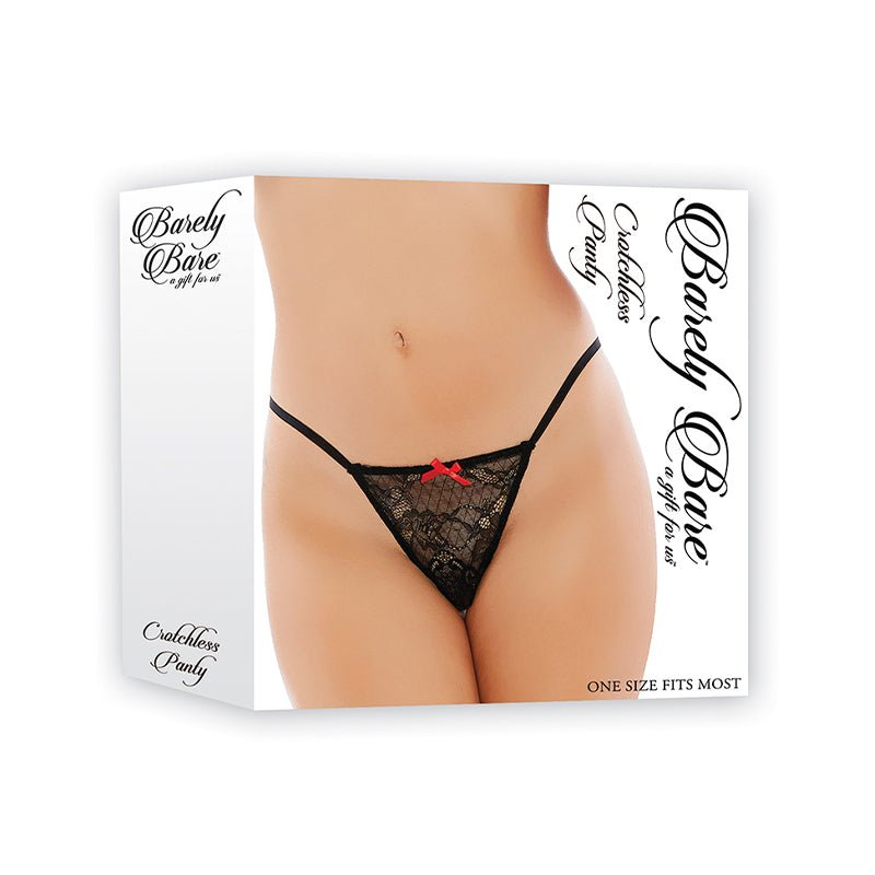 Barely Bare Crotchless Panty Black O/S - Royal Sins