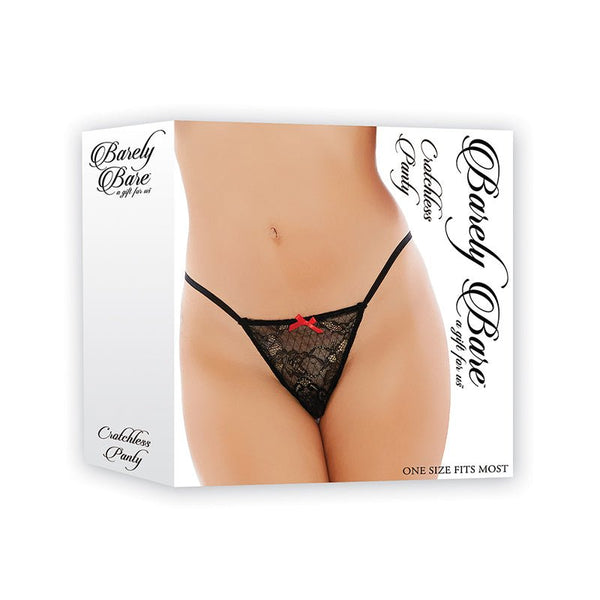 Barely Bare Crotchless Panty Black O/S - Royal Sins