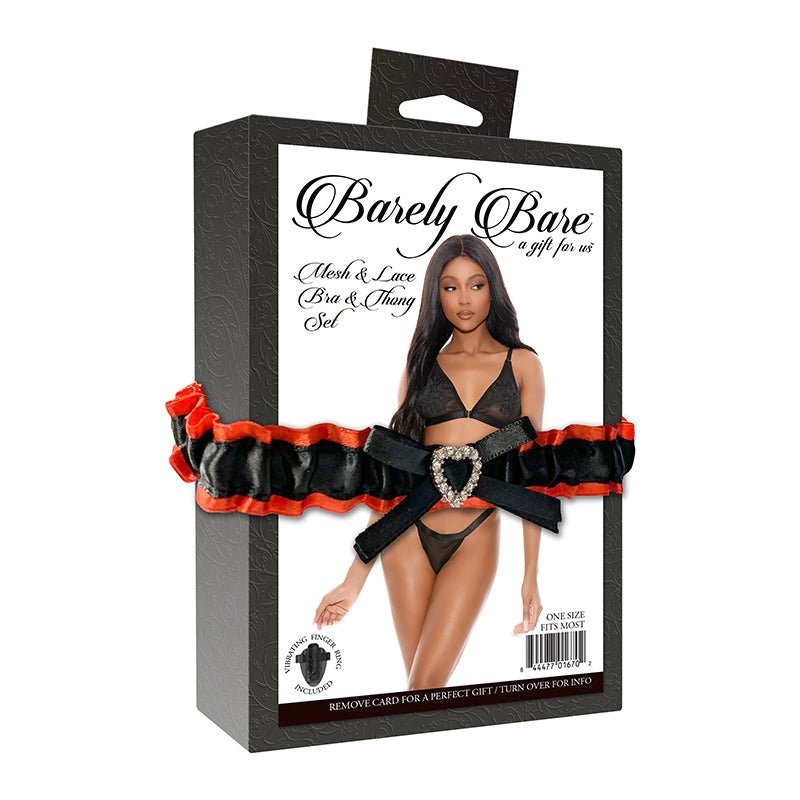 Barely Bare Mesh & Lace Bra & Thong Set Black O/S - Royal Sins