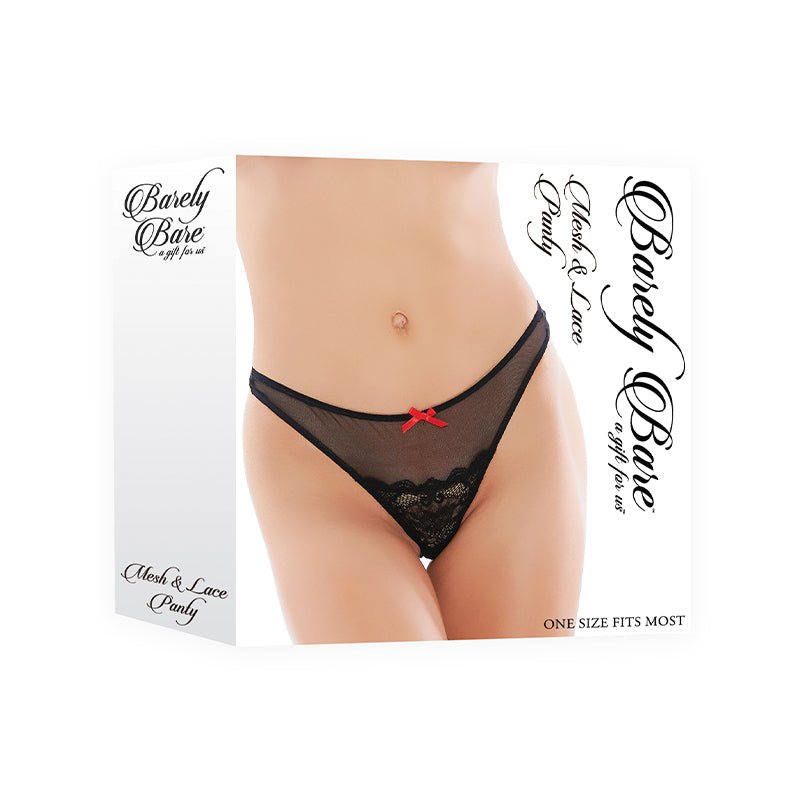 Barely Bare Mesh & Lace Panty Black O/S - Royal Sins