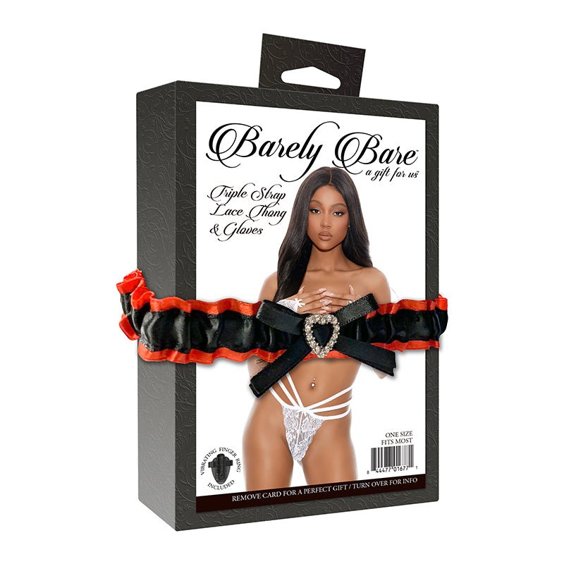 Barely Bare Triple - Strap Lace Thong & Gloves White O/S - Royal Sins