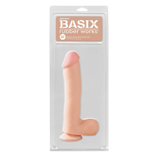 Basix Rubber Works 10 in. Dong With Balls & Suction Cup Beige - Royal Sins
