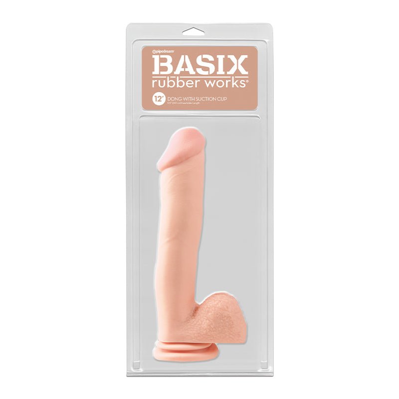 Basix Rubber Works 12 in. Dong With Balls & Suction Cup Beige - Royal Sins