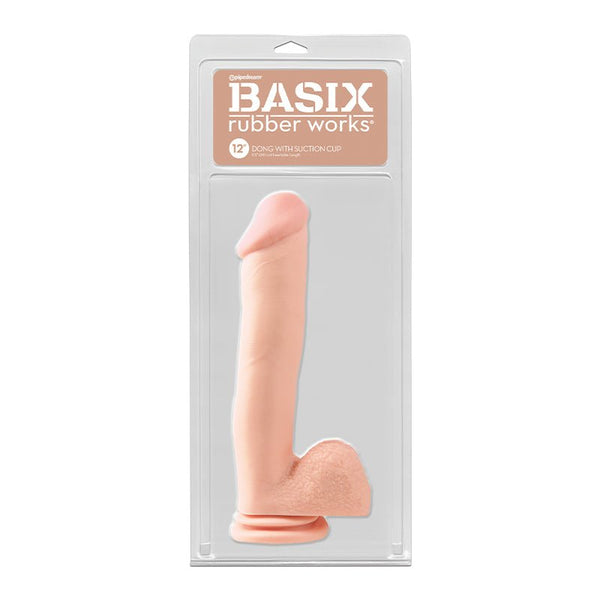 Basix Rubber Works 12 in. Dong With Balls & Suction Cup Beige - Royal Sins
