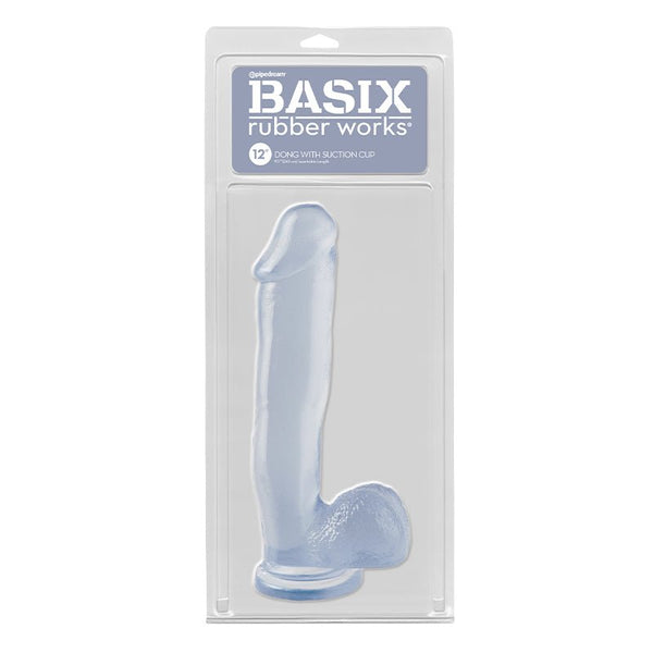 Basix Rubber Works 12 in. Dong With Balls & Suction Cup Clear - Royal Sins