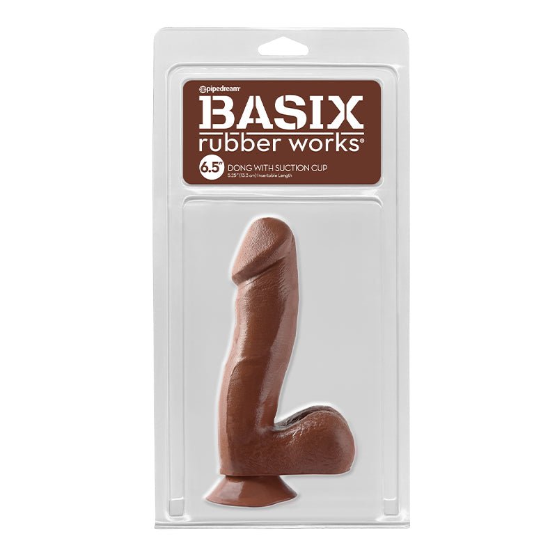 Basix Rubber Works 6.5 in. Dong With Balls & Suction Cup Brown - Royal Sins