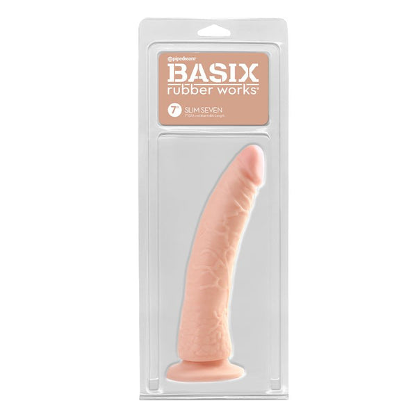 Basix Rubber Works Slim Seven 7 in. Dildo With Suction Cup Beige - Royal Sins