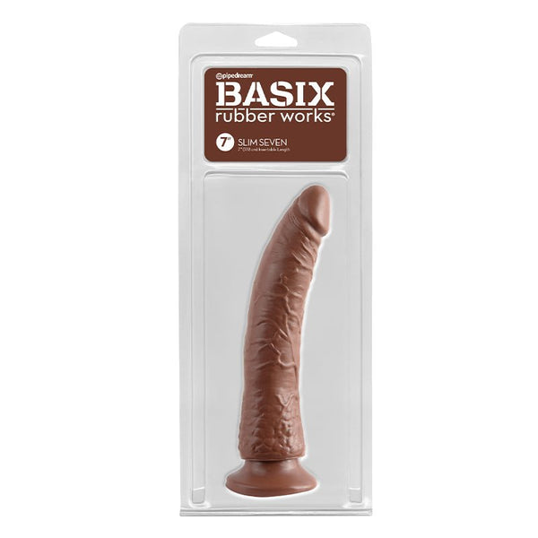 Basix Rubber Works Slim Seven 7 in. Dildo With Suction Cup Brown - Royal Sins