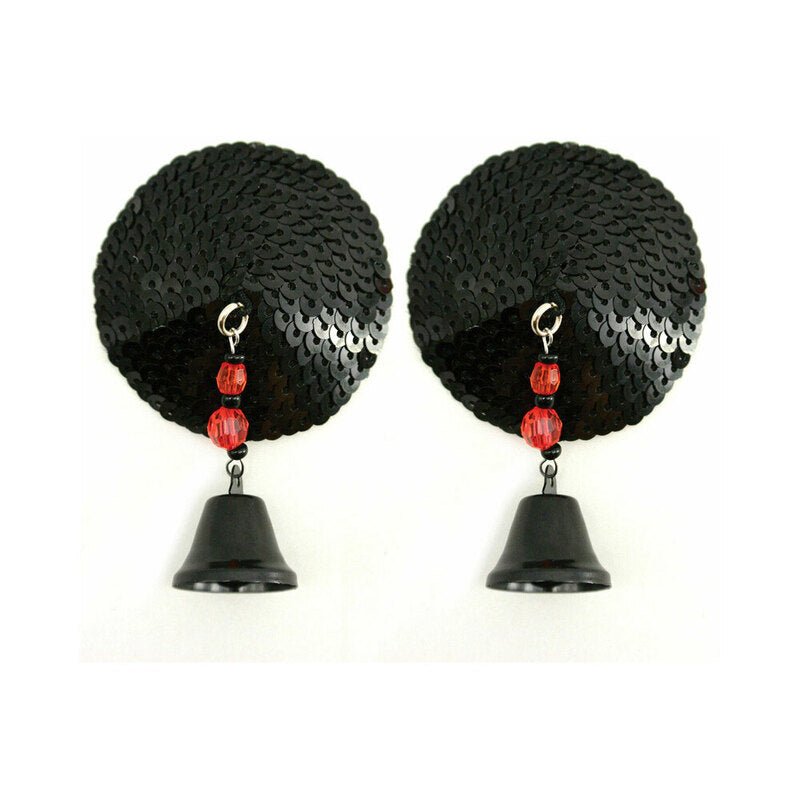 Bijoux de Nip Black Sequin Round Pasties with Bells - Royal Sins
