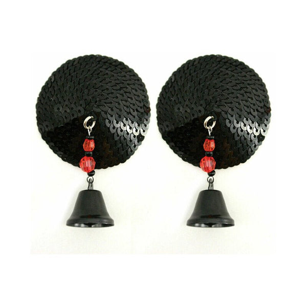 Bijoux de Nip Black Sequin Round Pasties with Bells - Royal Sins