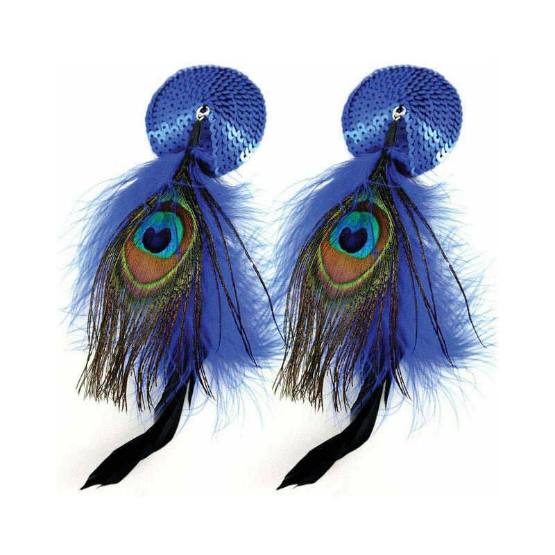 Bijoux de Nip Blue Sequin Round Pasties with Feathers - Royal Sins