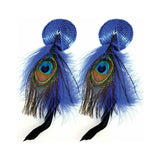 Bijoux de Nip Blue Sequin Round Pasties with Feathers - Royal Sins
