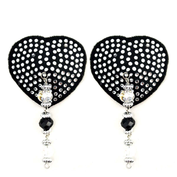 Bijoux de Nip Heart Black Crystal Pasties w/ Beads - Royal Sins