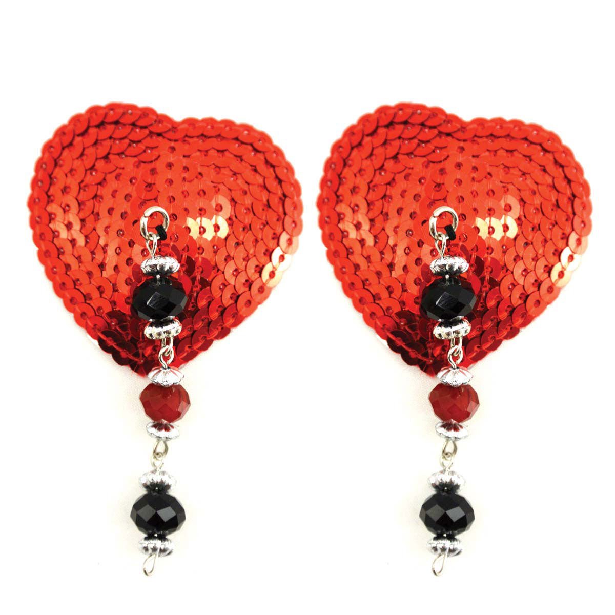 Bijoux de Nip Heart Red Sequin Pasties w/ Facet Beads - Royal Sins