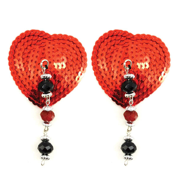 Bijoux de Nip Heart Red Sequin Pasties w/ Facet Beads - Royal Sins