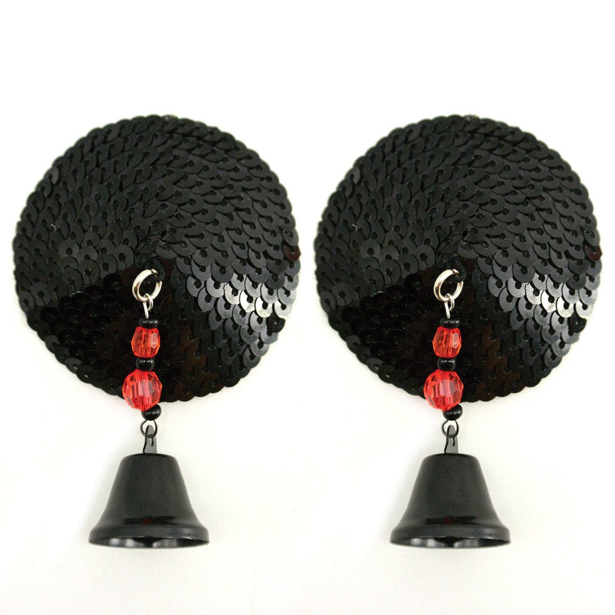 Bijoux de Nip Round Black Sequin Pasties w/ Bells - Royal Sins