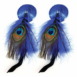 Bijoux de Nip Round Blue Sequin Pasties w/ Feathers - Royal Sins