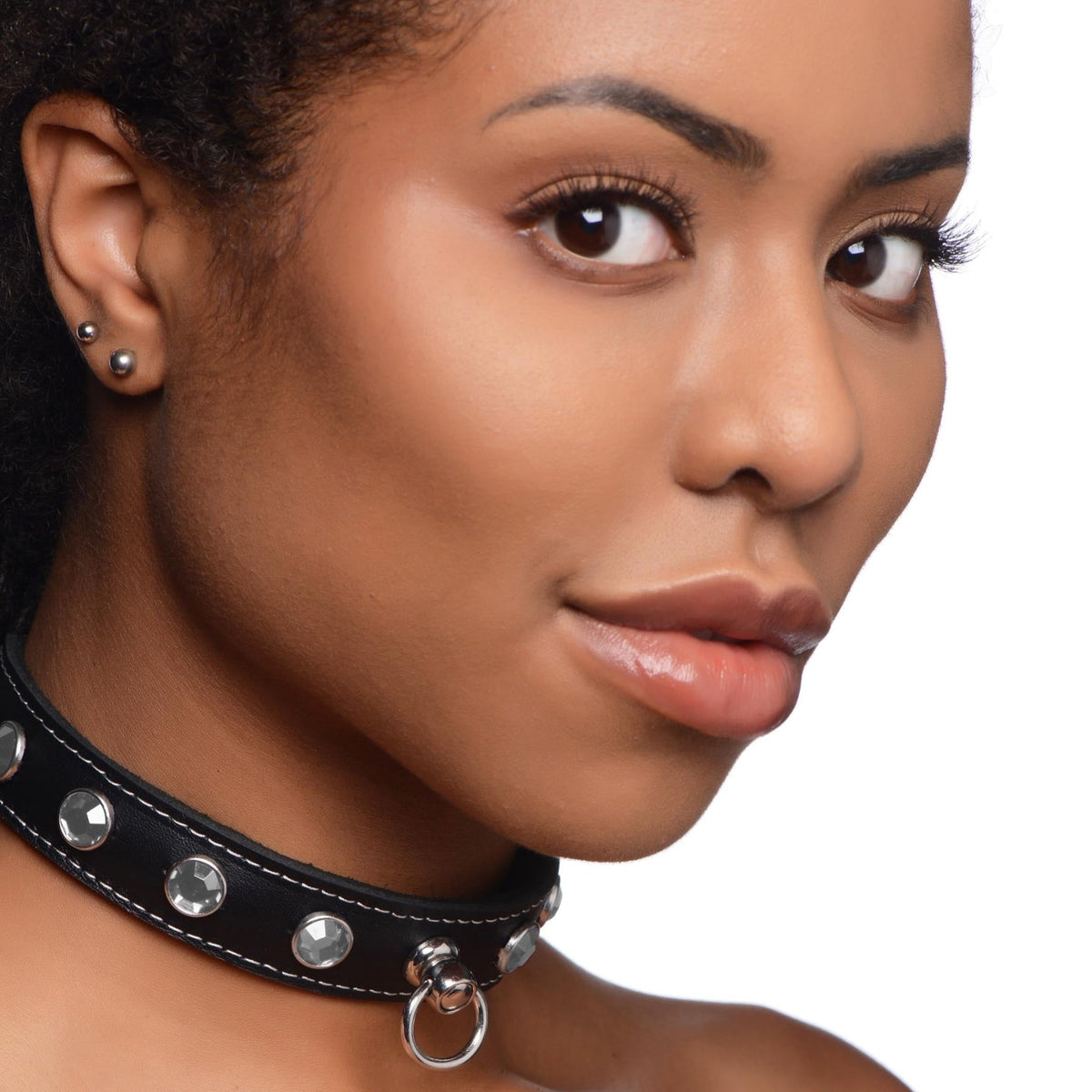 Bling Vixen Leather Choker with Rhinestones - Clear - Royal Sins