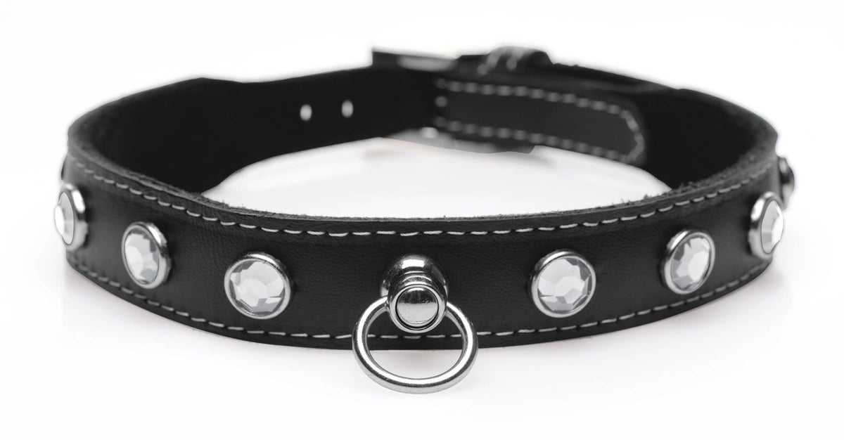 Bling Vixen Leather Choker with Rhinestones - Clear - Royal Sins