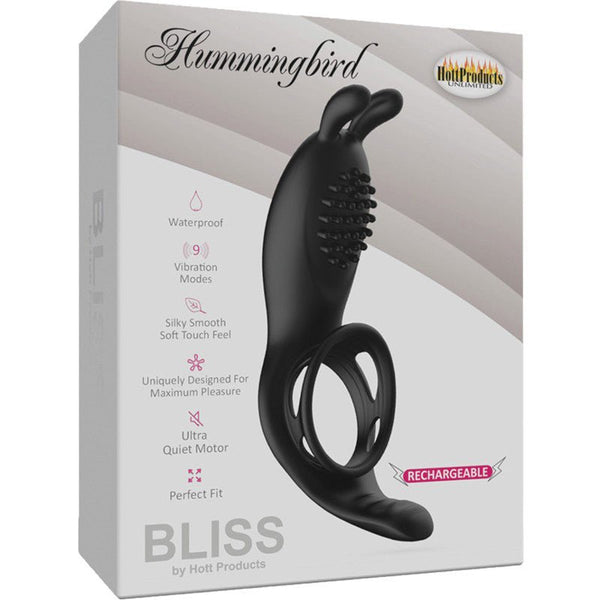 Bliss Humingbird Vibrating Cock Ring With Clit And Anal Stimulators Black - Royal Sins
