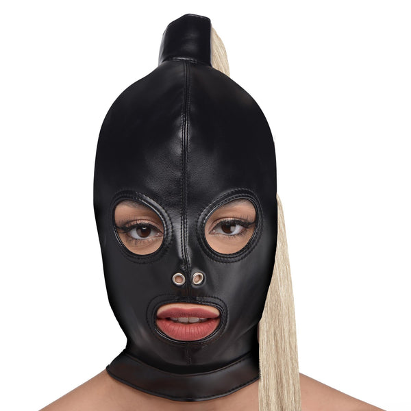 Blonde Ponytail Bondage Hood - Royal Sins