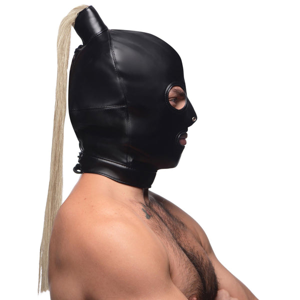 Blonde Ponytail Bondage Hood - Royal Sins