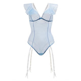Blue Daiquiri Ruffled Teddy With Garter Powder Blue L/XL - Royal Sins