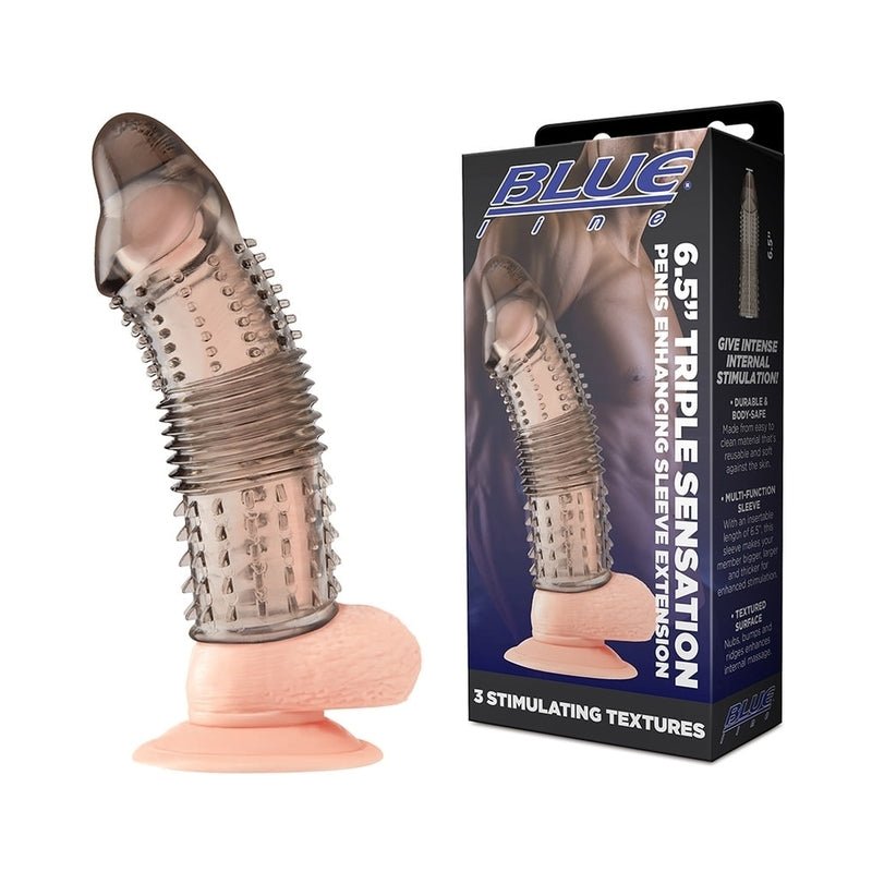 Blue Line 6.5 in. Triple Sensation Penis Enhancing Sleeve Extension - Royal Sins