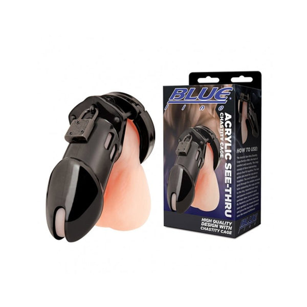 Blue Line Acrylic Chastity Cage Black - Royal Sins