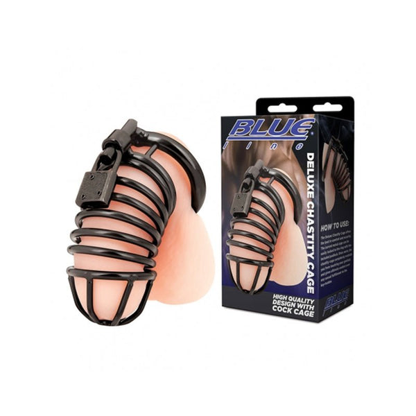 Blue Line Deluxe Chastity Cage Black - Royal Sins