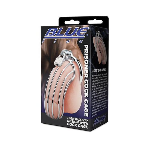 Blue Line Prisoner Cock Cage Silver - Royal Sins